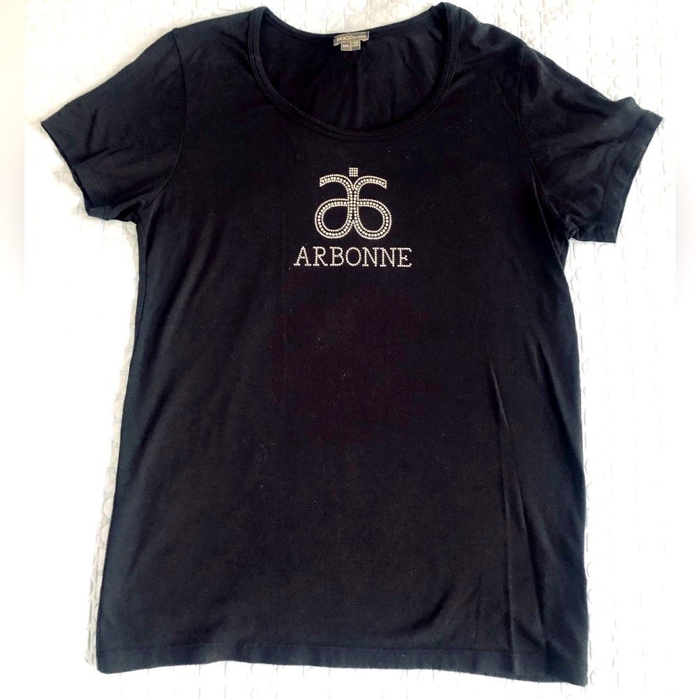 Woman’s bejeweled Arbonne logo black soft T-shirt